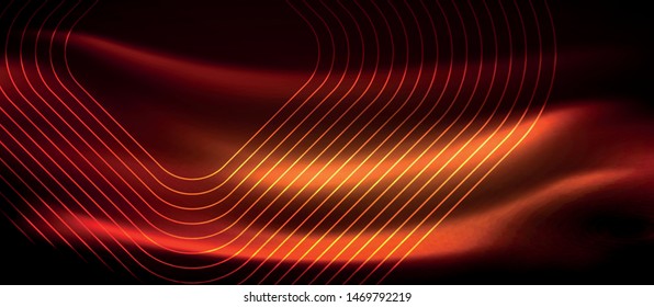 Neon glowing techno lines, hi-tech futuristic abstract background template with square shapes, vector design