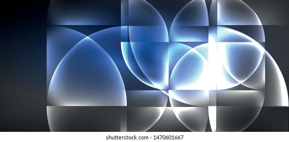 Neon glowing techno lines, hi-tech futuristic abstract background. Template with abstract shapes in dark space, vector illustration