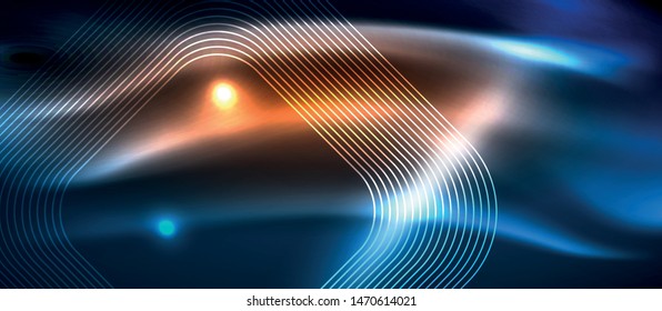 Neon glowing techno lines, hi-tech futuristic abstract background template with square shapes, vector design