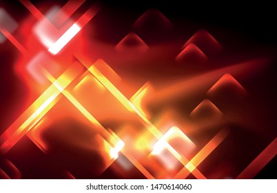 Neon glowing techno lines, hi-tech futuristic abstract background template with square shapes and lines