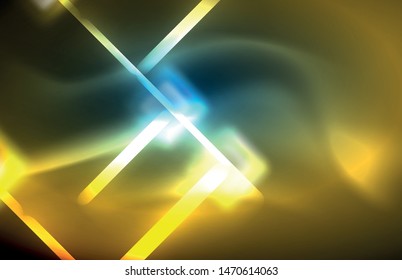 Neon glowing techno lines, hi-tech futuristic abstract background template with square shapes and lines