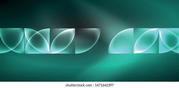 Neon glowing techno lines, hi-tech futuristic abstract background. Template with abstract shapes in dark space, vector illustration