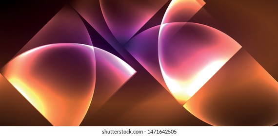 Neon glowing techno lines, hi-tech futuristic abstract background. Template with abstract shapes in dark space, vector illustration