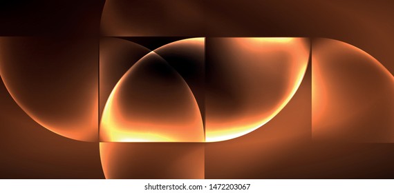 Neon glowing techno lines, hi-tech futuristic abstract background. Template with abstract shapes in dark space, vector illustration