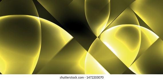 Neon glowing techno lines, hi-tech futuristic abstract background. Template with abstract shapes in dark space, vector illustration
