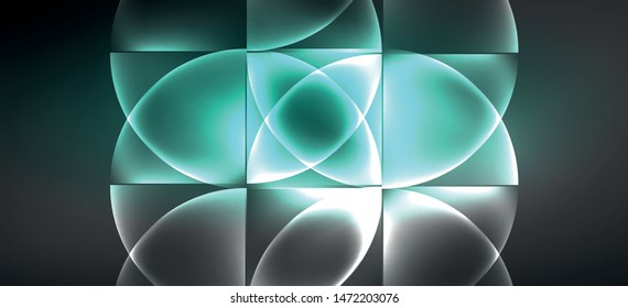 Neon glowing techno lines, hi-tech futuristic abstract background. Template with abstract shapes in dark space, vector illustration