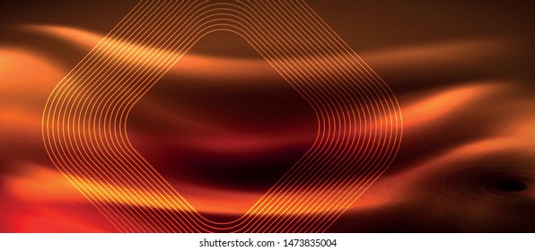 Neon glowing techno lines, hi-tech futuristic abstract background template with square shapes, vector design