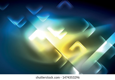 Neon glowing techno lines, hi-tech futuristic abstract background template with square shapes and lines