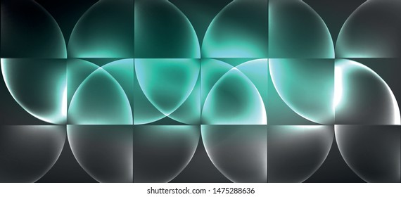 Neon glowing techno lines, hi-tech futuristic abstract background. Template with abstract shapes in dark space, vector illustration