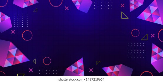 Neon glowing techno lines, hi-tech futuristic abstract background template with geometric shapes vector illustration