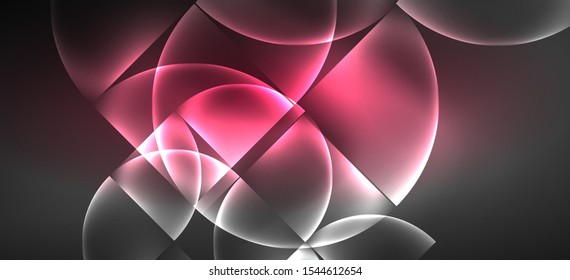 Neon glowing techno lines, hi-tech futuristic abstract background. Template with abstract shapes in dark space, vector illustration