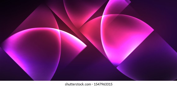 Neon glowing techno lines, hi-tech futuristic abstract background. Template with abstract shapes in dark space, vector illustration