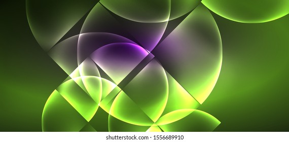 Neon glowing techno lines, hi-tech futuristic abstract background. Template with abstract shapes in dark space, vector illustration