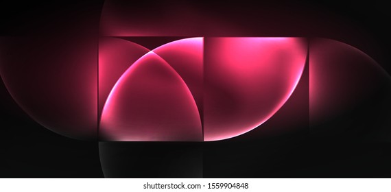 Neon glowing techno lines, hi-tech futuristic abstract background. Template with abstract shapes in dark space, vector illustration