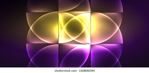 Neon glowing techno lines, hi-tech futuristic abstract background. Template with abstract shapes in dark space, vector illustration