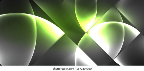 Neon glowing techno lines, hi-tech futuristic abstract background. Template with abstract shapes in dark space, vector illustration