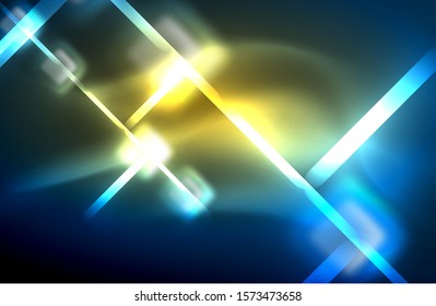 Neon glowing techno lines, hi-tech futuristic abstract background template with square shapes and lines