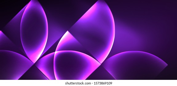 Neon glowing techno lines, hi-tech futuristic abstract background. Template with abstract shapes in dark space, vector illustration