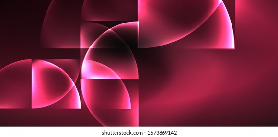 Neon glowing techno lines, hi-tech futuristic abstract background. Template with abstract shapes in dark space, vector illustration