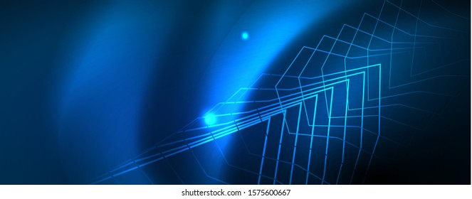 Neon glowing techno lines, hi-tech futuristic abstract background template