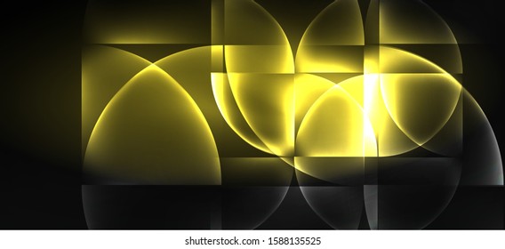 Neon glowing techno lines, hi-tech futuristic abstract background. Template with abstract shapes in dark space, vector illustration