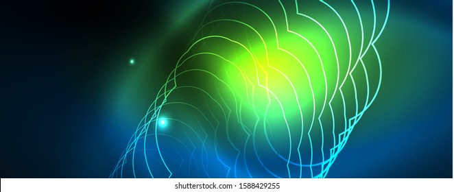 Líneas tecno brillantes neón, plantilla de fondo abstracto de alta tecnología futurista