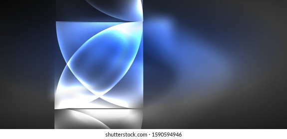 Neon glowing techno lines, hi-tech futuristic abstract background. Template with abstract shapes in dark space, vector illustration