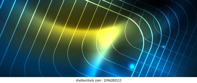Neon glowing techno lines, hi-tech futuristic abstract background template