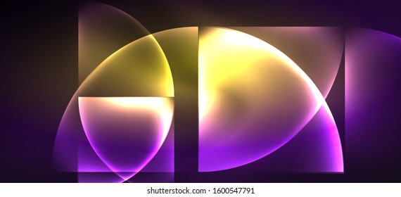 Neon glowing techno lines, hi-tech futuristic abstract background. Template with abstract shapes in dark space, vector illustration