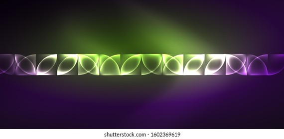 Neon glowing techno lines, hi-tech futuristic abstract background. Template with abstract shapes in dark space, vector illustration