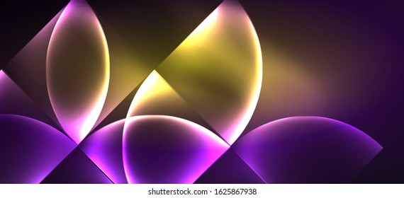 Neon glowing techno lines, hi-tech futuristic abstract background. Template with abstract shapes in dark space, vector illustration