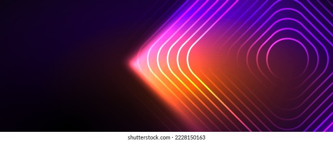 Neon glowing techno lines, hi-tech futuristic abstract background template. Vector illustration for wallpaper, banner, background, leaflet, catalog, cover, flyer