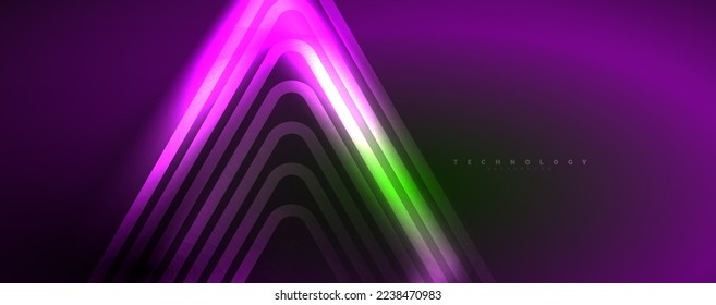 Neon glowing techno lines, hi-tech futuristic abstract background template. Vector illustration for wallpaper, banner, background, leaflet, catalog, cover, flyer