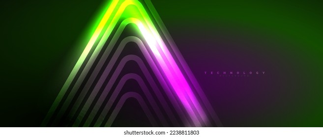 Neon glowing techno lines, hi-tech futuristic abstract background template. Vector illustration for wallpaper, banner, background, leaflet, catalog, cover, flyer