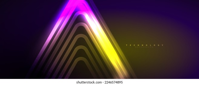 Neon glowing techno lines, hi-tech futuristic abstract background template. Vector illustration for wallpaper, banner, background, leaflet, catalog, cover, flyer
