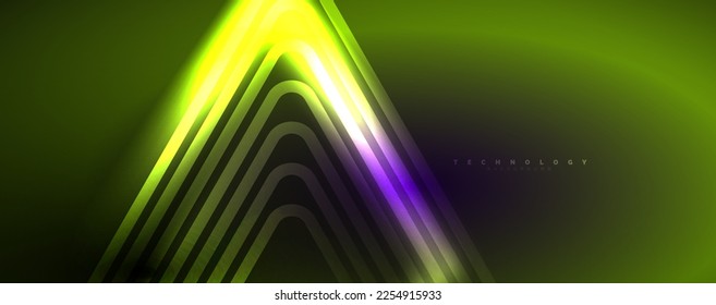 Neon glowing techno lines, hi-tech futuristic abstract background template. Vector illustration for wallpaper, banner, background, leaflet, catalog, cover, flyer