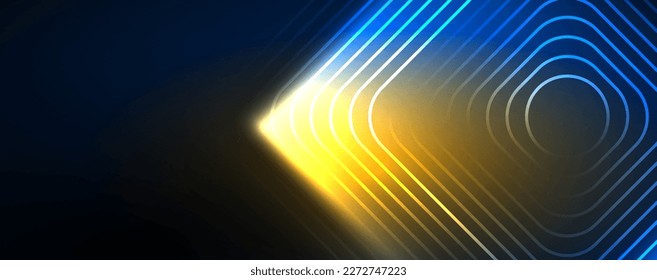 Neon glowing techno lines, hi-tech futuristic abstract background template. Vector illustration for wallpaper, banner, background, leaflet, catalog, cover, flyer