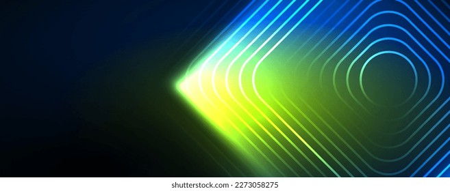 Neon glowing techno lines, hi-tech futuristic abstract background template. Vector illustration for wallpaper, banner, background, leaflet, catalog, cover, flyer