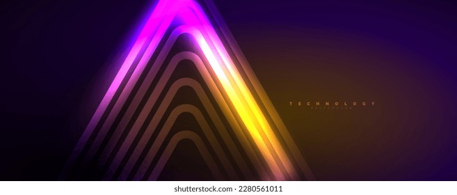 Neon glowing techno lines, hi-tech futuristic abstract background template. Vector illustration for wallpaper, banner, background, leaflet, catalog, cover, flyer