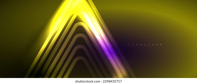 Neon glowing techno lines, hi-tech futuristic abstract background template. Vector illustration for wallpaper, banner, background, leaflet, catalog, cover, flyer