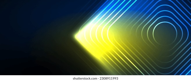 Neon glowing techno lines, hi-tech futuristic abstract background template. Vector illustration for wallpaper, banner, background, leaflet, catalog, cover, flyer