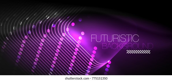 Neon glowing techno lines, hi-tech purple futuristic abstract background template with square shapes