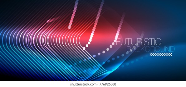 Neon glowing techno lines, hi-tech futuristic abstract background template with square shapes