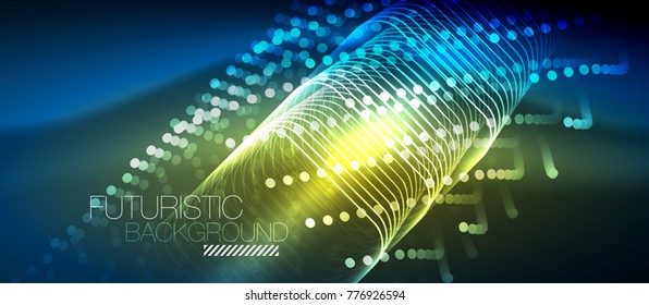 Neon glowing techno lines, hi-tech futuristic abstract background template with square shapes