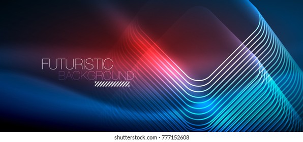Líneas tecno brillantes de neón, plantilla de fondo abstracto de alta tecnología futurista con formas cuadradas