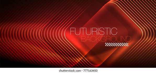 Neon glowing techno lines, hi-tech futuristic red abstract background template with square shapes
