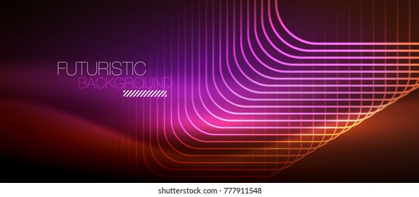 Neon glowing techno lines, hi-tech futuristic abstract background template with square shapes