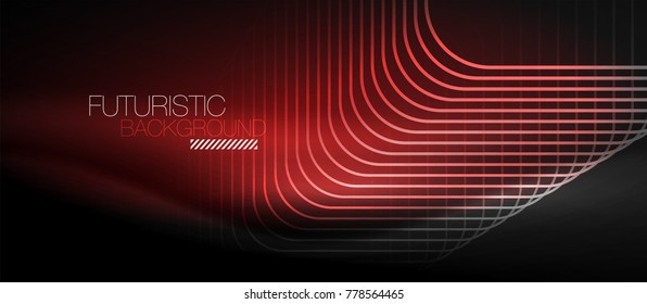 Neon glowing techno lines, hi-tech red futuristic abstract background template with square shapes