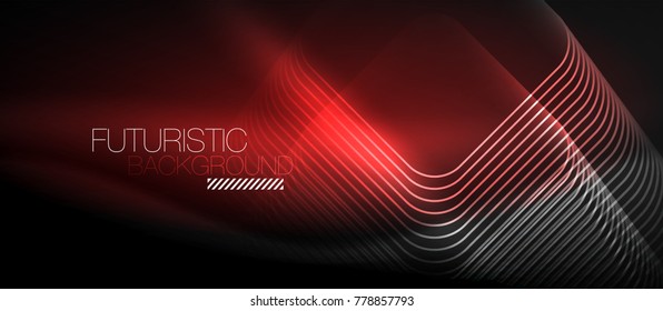 Neon glowing techno lines, hi-tech red futuristic abstract background template with square shapes