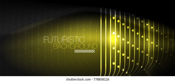 Neon glowing techno lines, hi-tech green futuristic abstract background template with square shapes